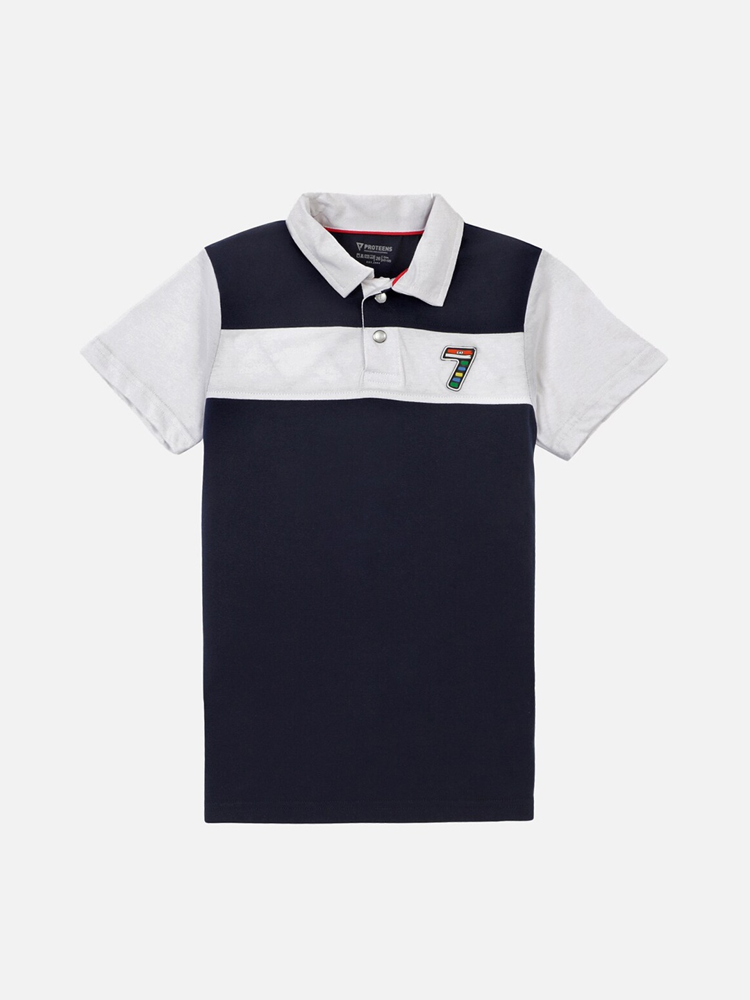 

PROTEENS Boys Navy Blue & White Colourblocked Polo Neck T-shirt