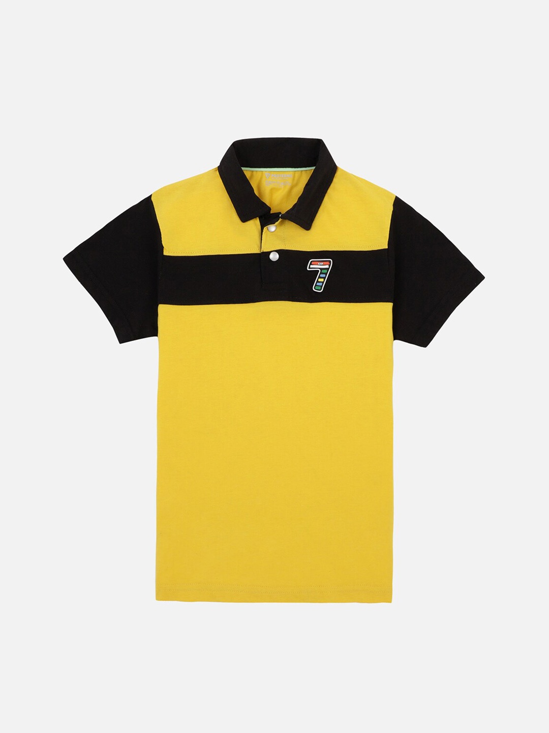 

PROTEENS Boys Yellow Colourblocked Polo Collar T-shirt