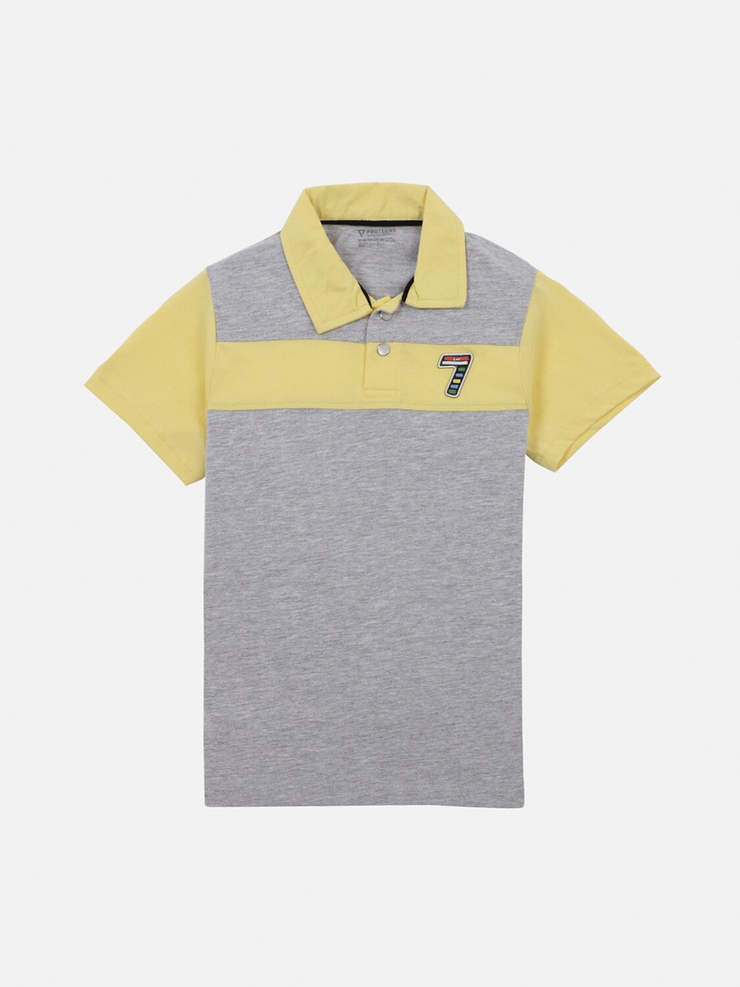 

PROTEENS Boys Grey & Yellow Colourblocked Round Neck T-shirt