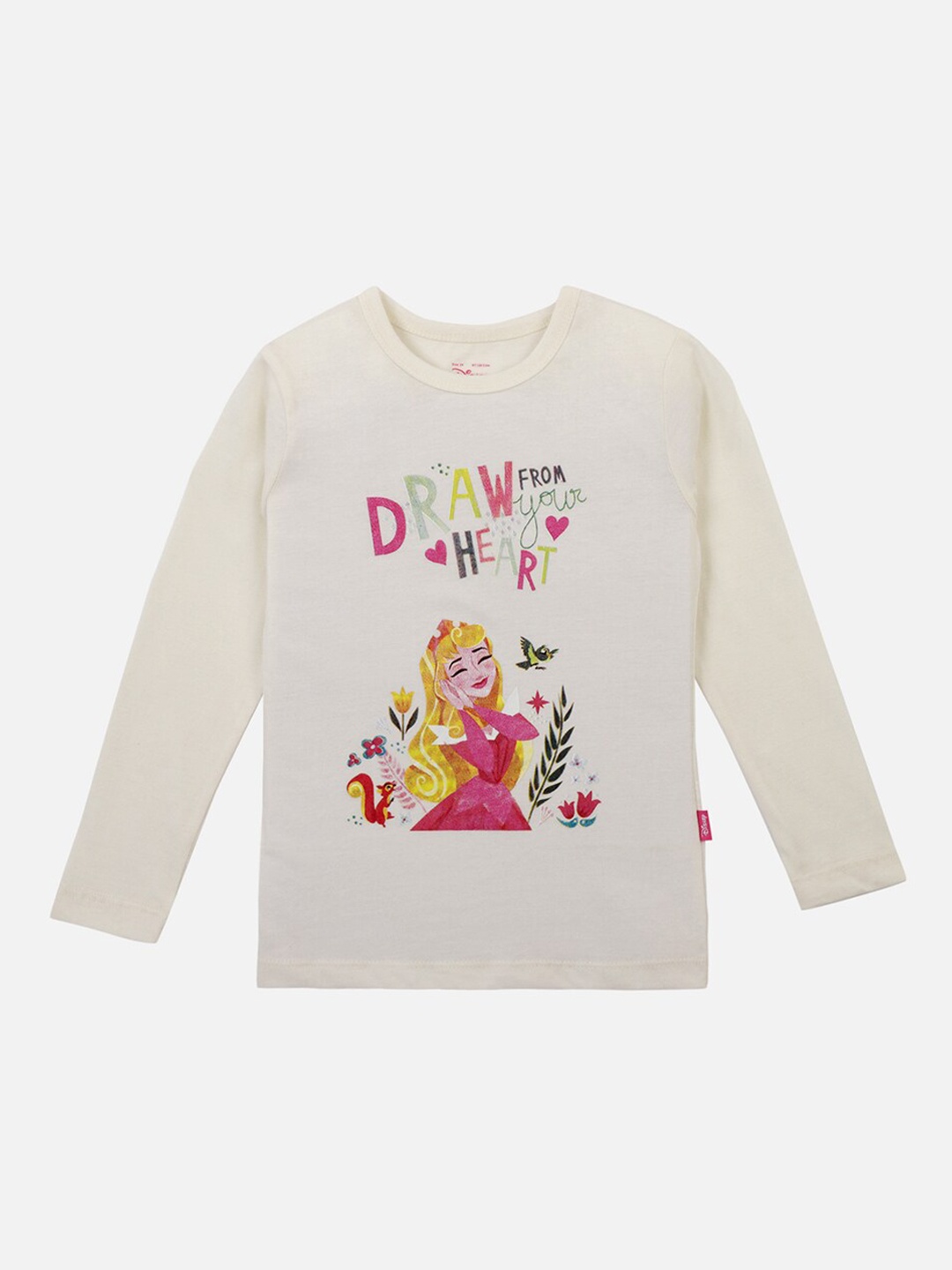 

PROTEENS Girls Off-White & Pink Princess Printed Round Neck T-shirt