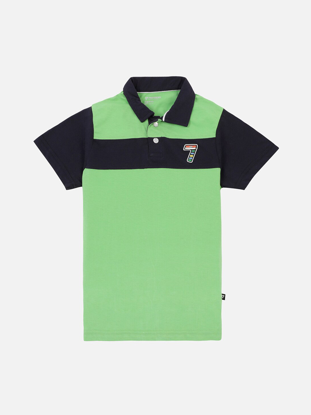

PROTEENS Boys Green & Black Colourblocked Polo Collar T-shirt