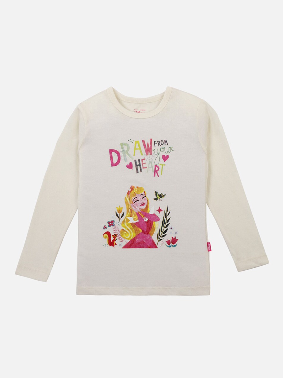 

PROTEENS Girls Off-White & Pink Disney-Princess Printed Round Neck T-shirt