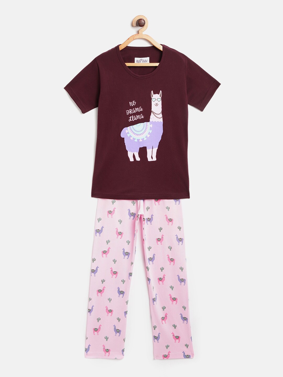 

Nite Flite Girls Burgundy & Pink Printed Night suit