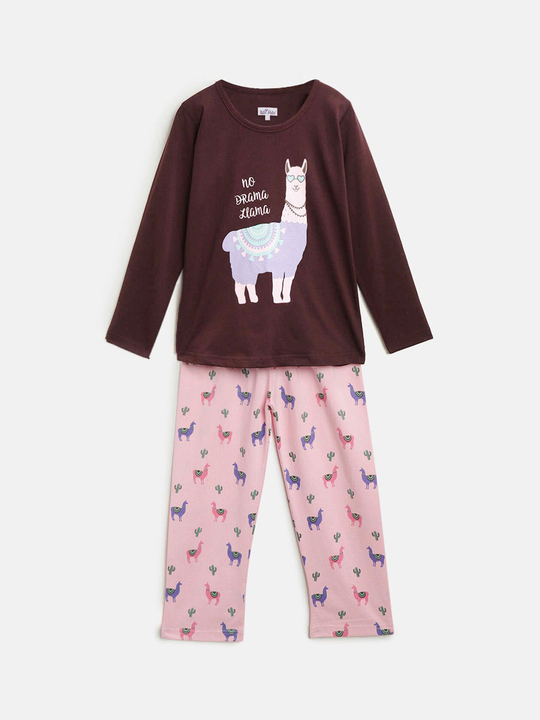 

Nite Flite Girls Burgundy & Pink Printed Night suit