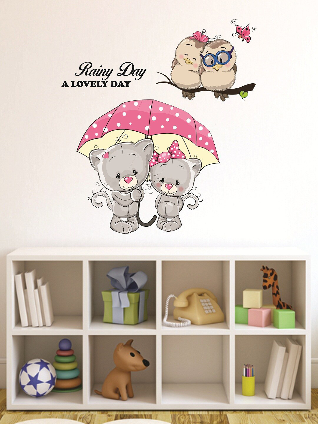 

WALLSTICK Grey & Pink Rainy Day Large Vinyl Wall Sticker