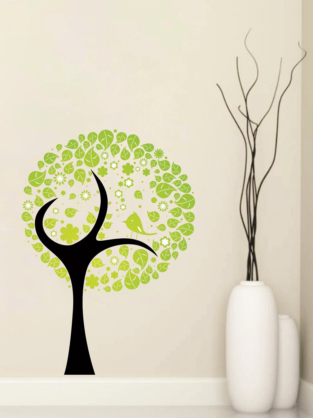 

WALLSTICK Green & Black Floral Large Vinyl Wall Sticker