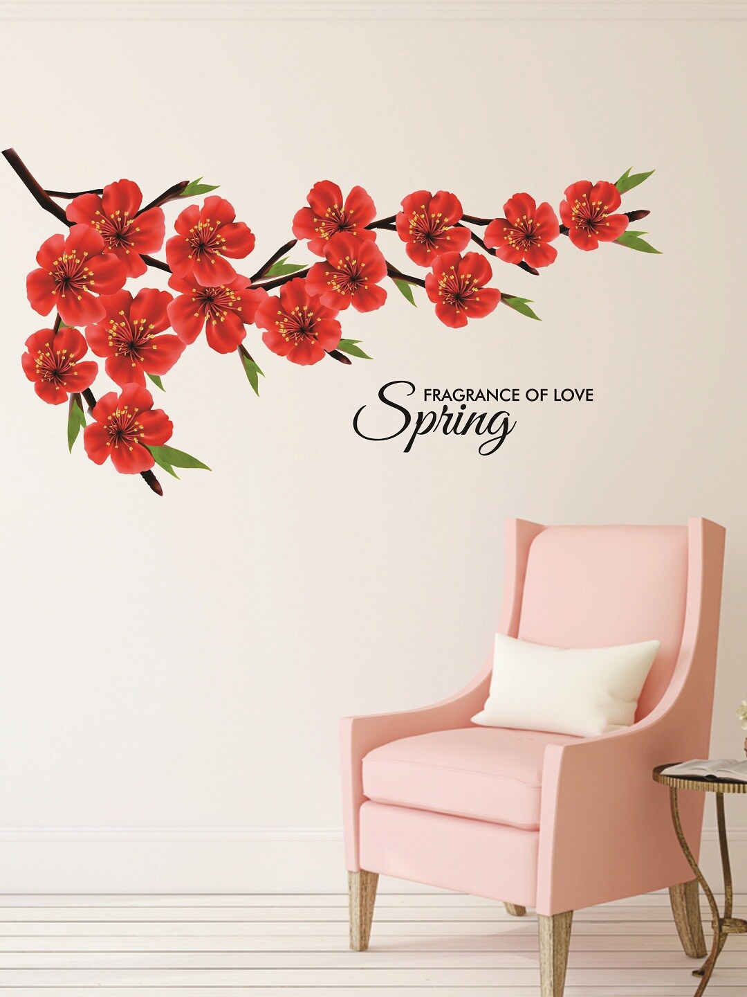 

WALLSTICK Red & Green Floral Large Vinyl Wall Sticker