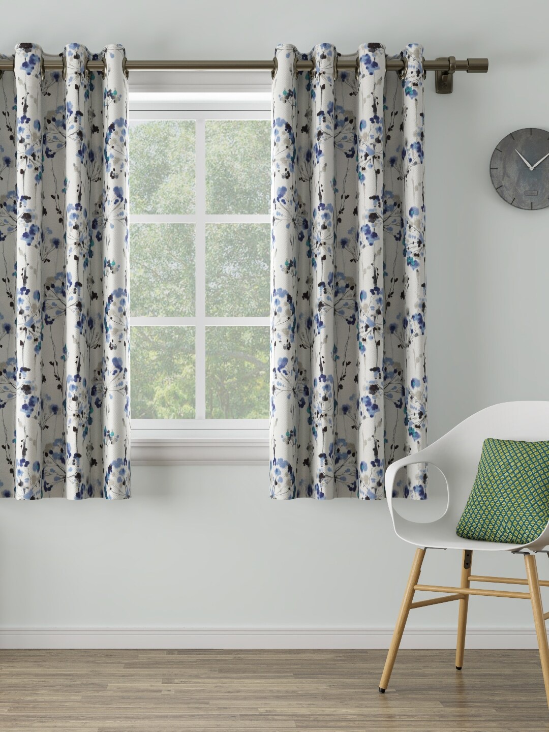 

DDecor Single Blue & White Floral Printed Window Curtain