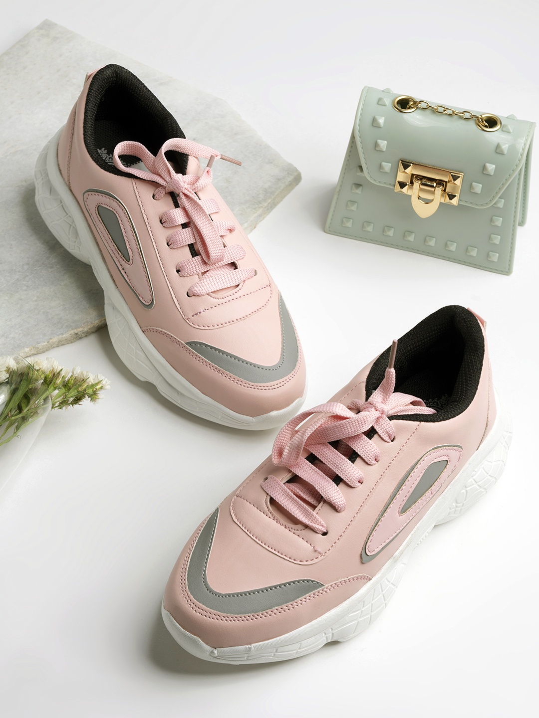 

Shoetopia Girls Rose Pink & Grey Colourblocked Sneakers