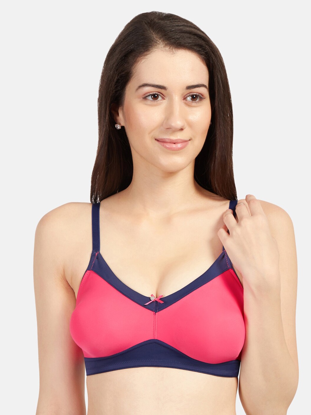 

Sonari Pink & Navy Blue Colourblocked Non-Wired Non Padded T-shirt Bra maximorani30B
