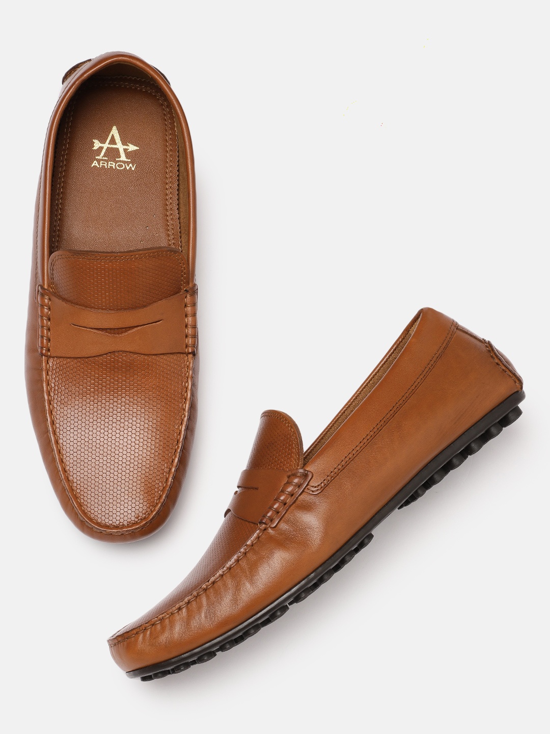 

Arrow Men Tan Brown Textured Leather Loafers