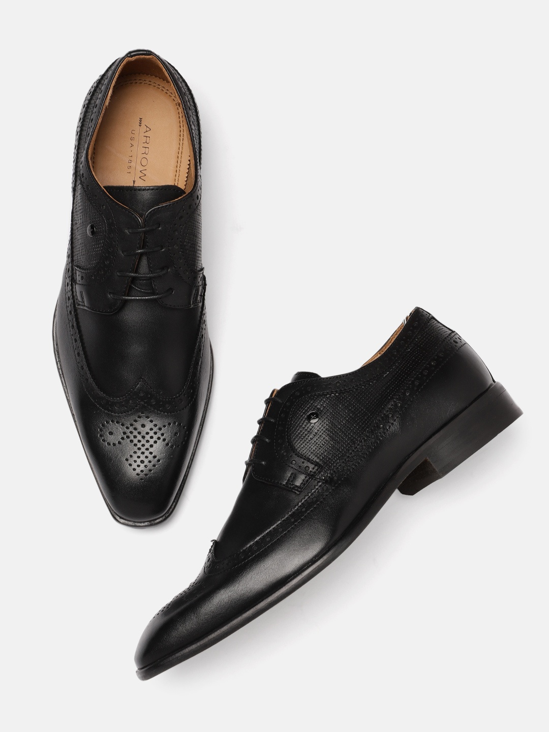 

Arrow Men Black Solid Leather TILLERY Formal Derbys