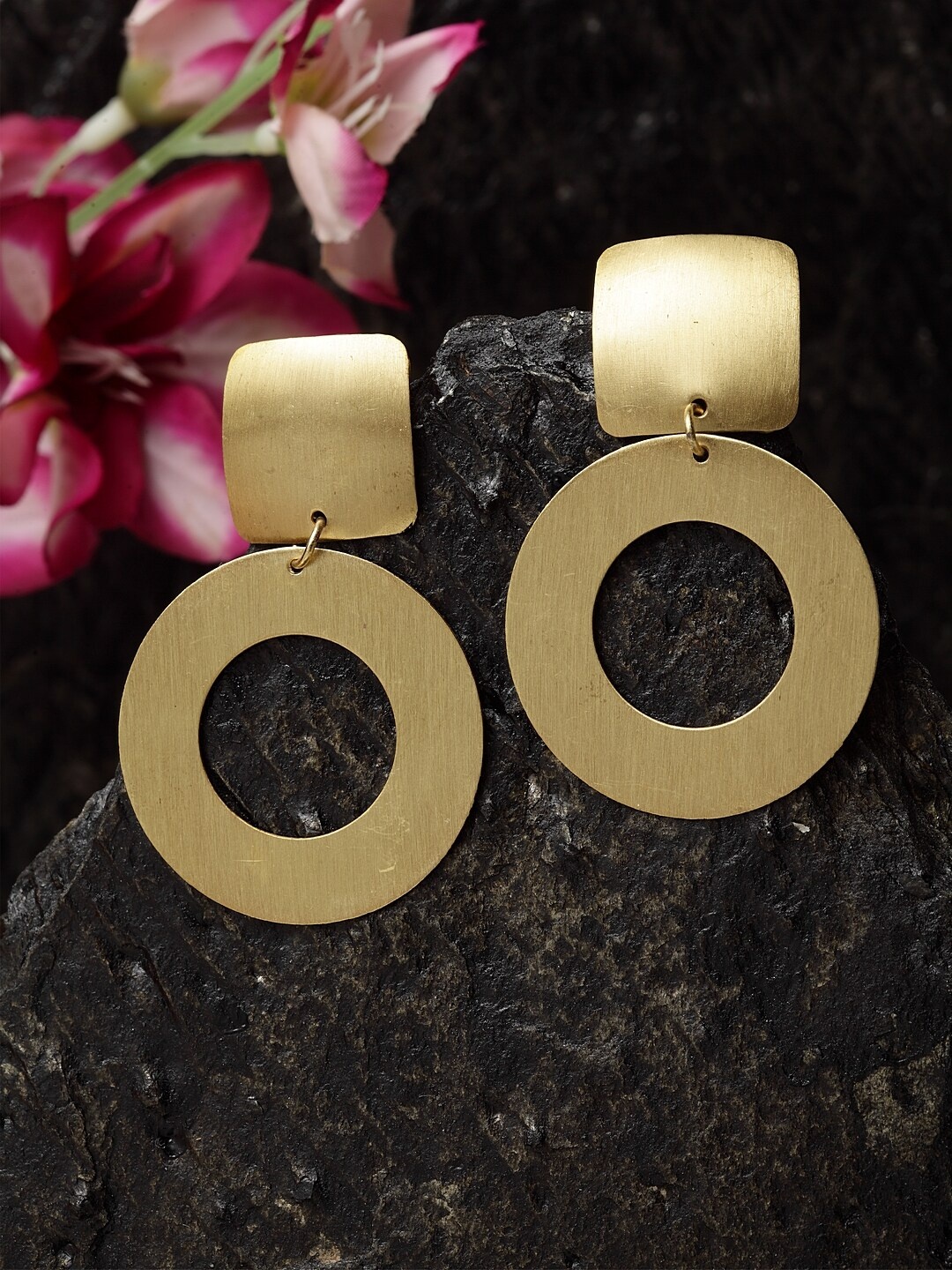 

Madame Gold-Toned Brass-Plated Handcrafted Circular Drop Earrings