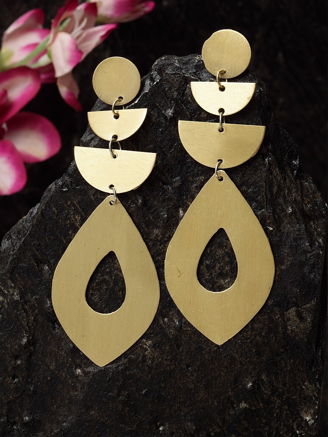 

Madame Gold-Toned Brass-Plated Handcrafted Teardrop Shaped Drop Earrings