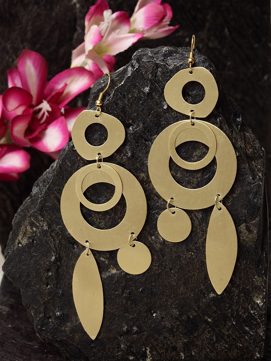 

Madame Gold-Toned Brass-Plated Handcrafted Circular Drop Earrings