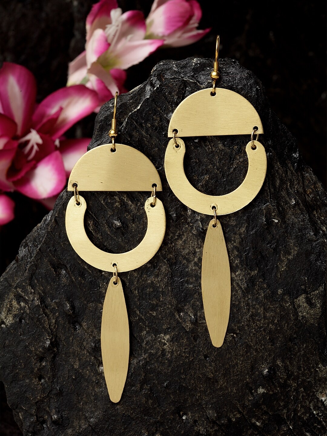 

Madame Gold-Toned Brass-Plated Handcrafted Oval Drop Earrings