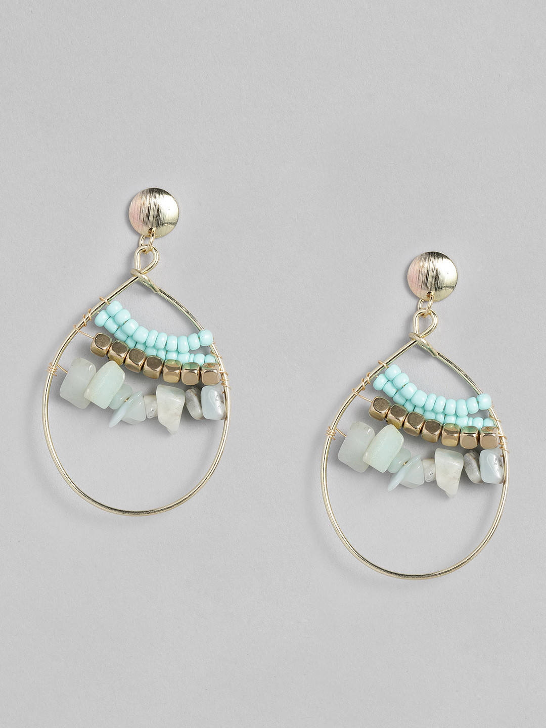 

justpeachy Gold toned & Blue Gold-Plated Boho Beaded Drop Earrings