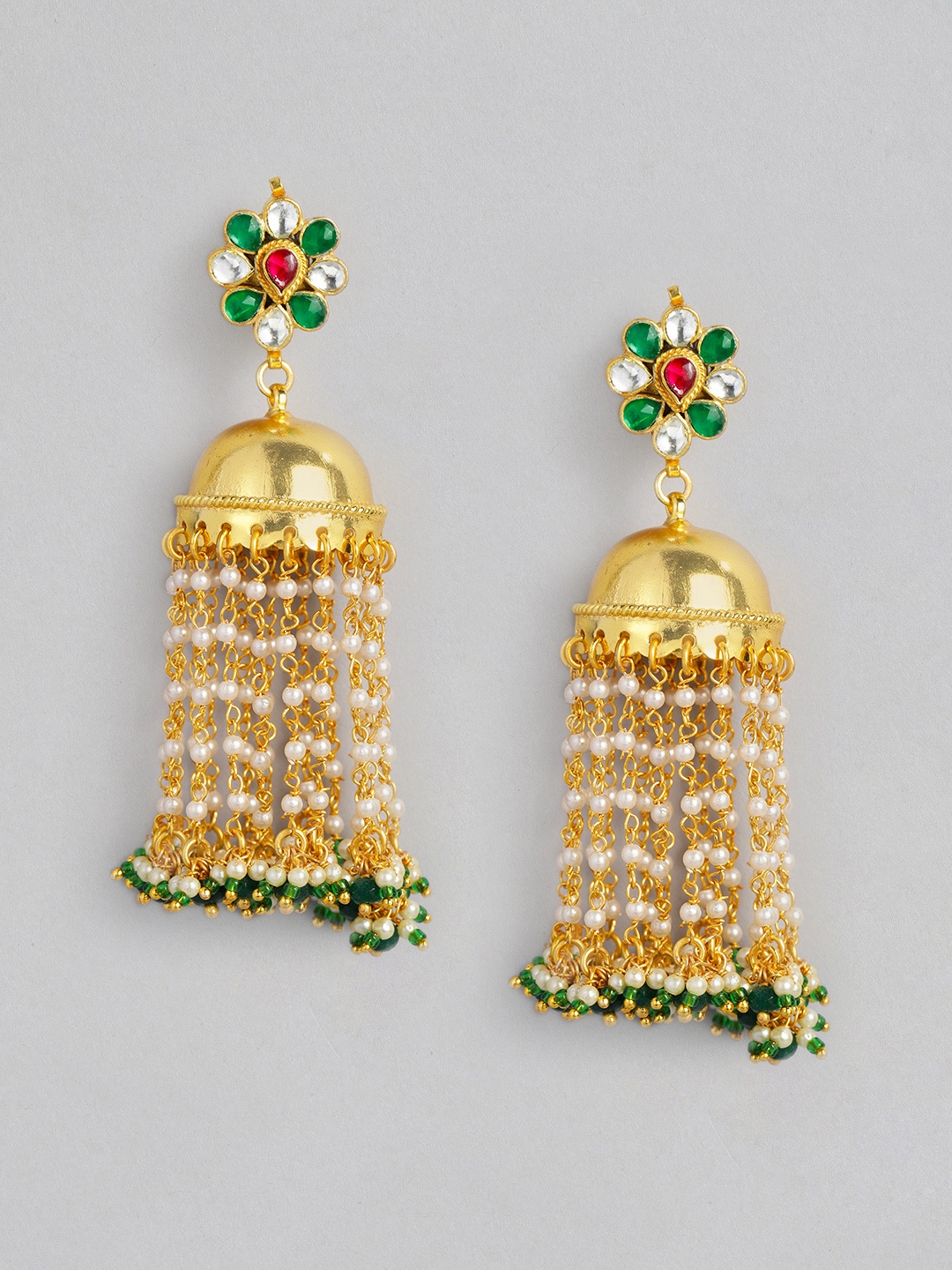 

justpeachy Gold-Plated Kundan Dome Shaped Jhumkas