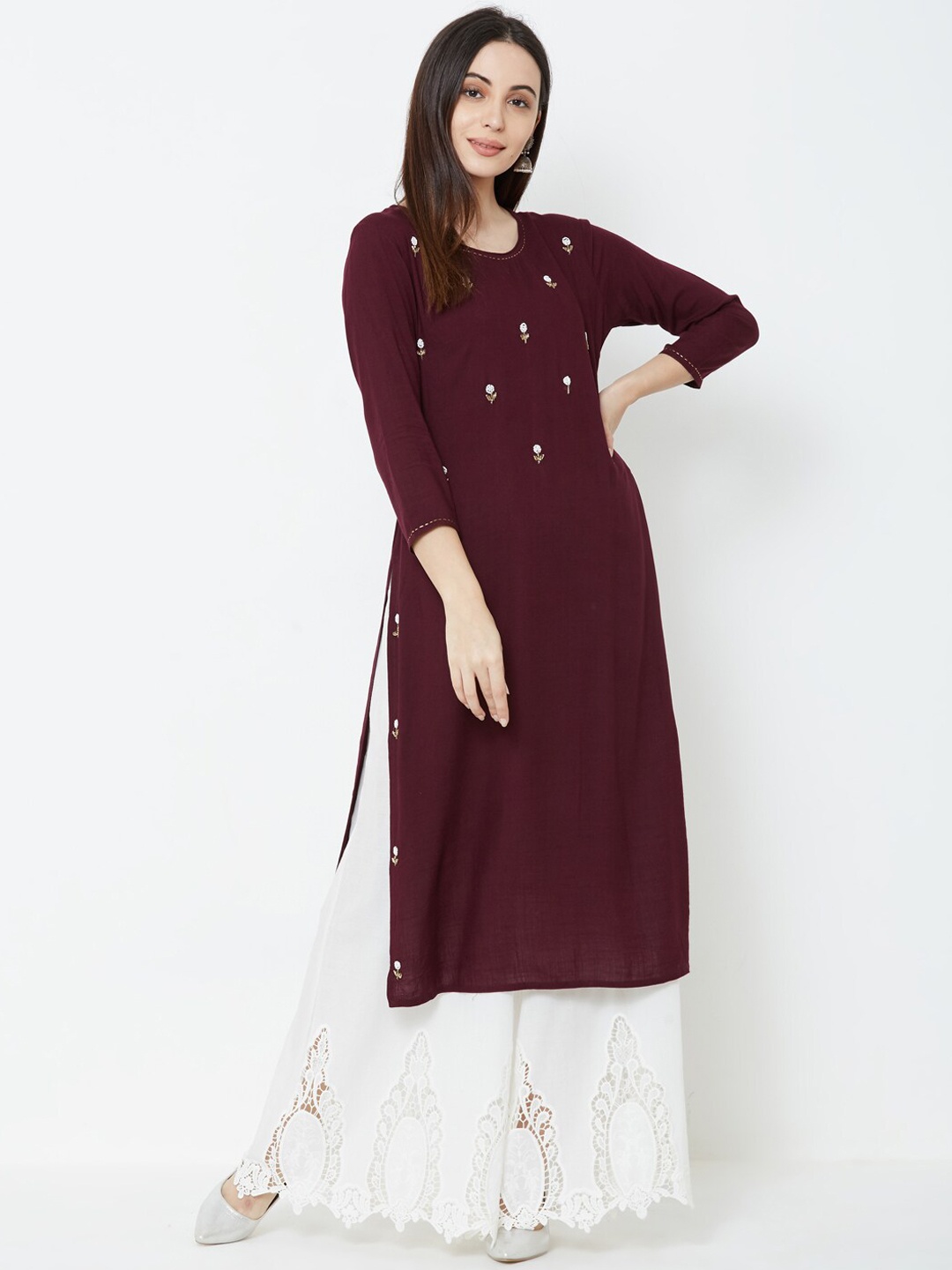 

FASHOR Women Burgundy Embellished A-Line Kurta