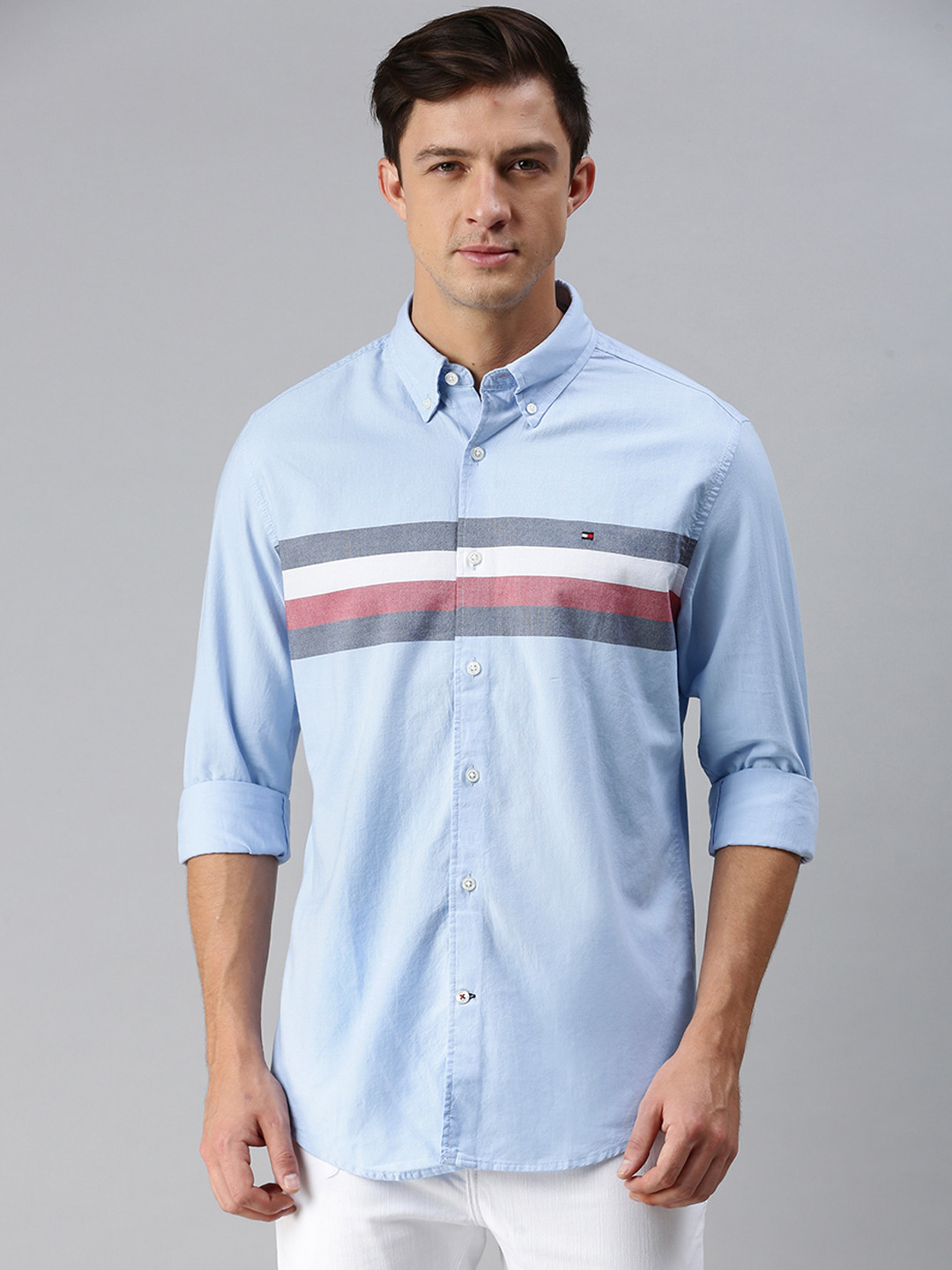 

Tommy Hilfiger Men Blue & White Striped Casual Shirt
