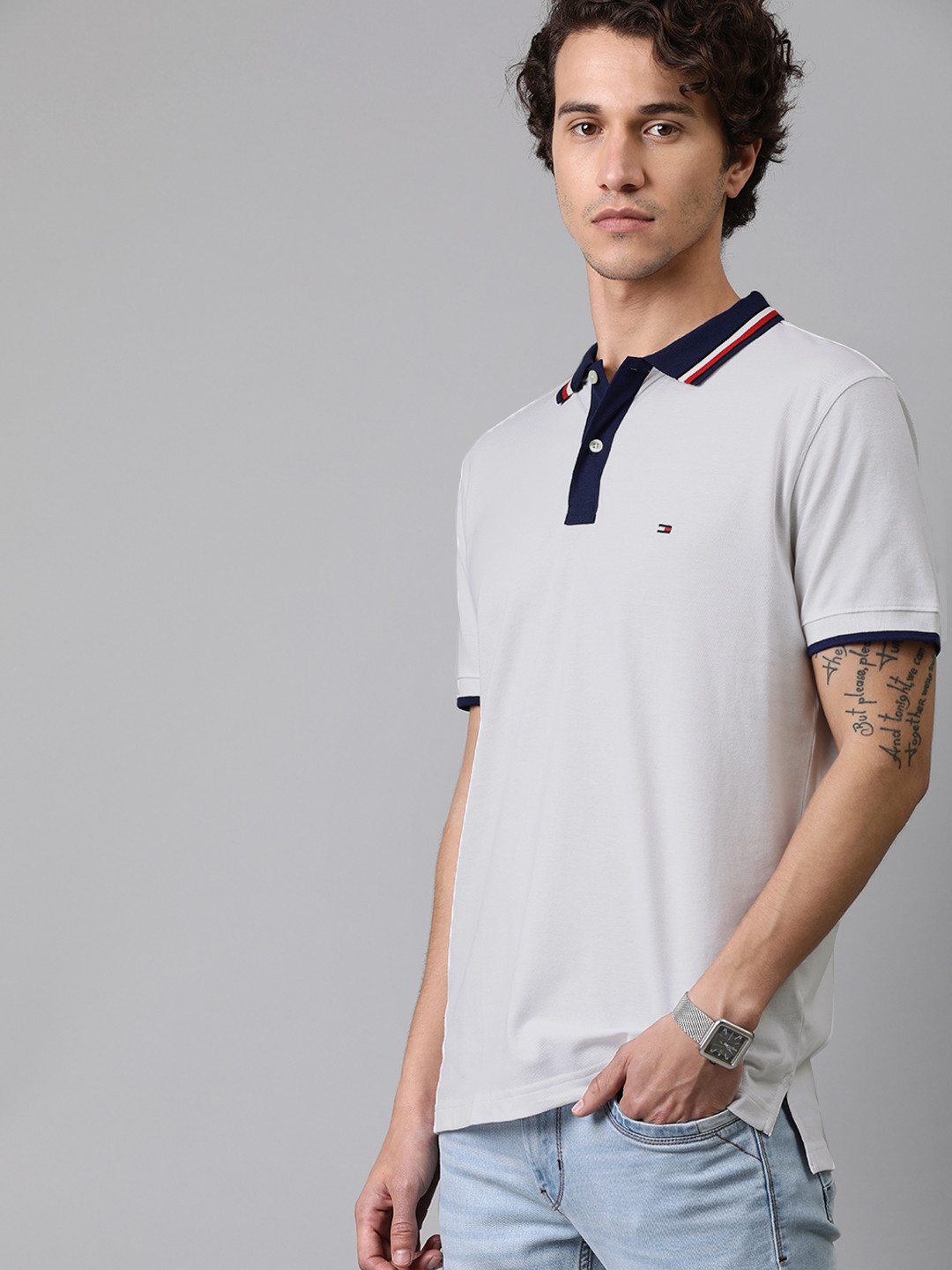 

Tommy Hilfiger Men White Solid Polo Collar Pure Cotton T-shirt