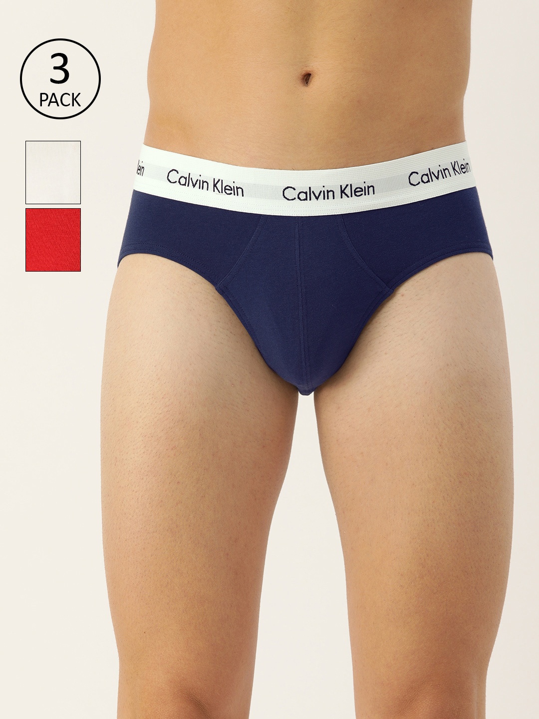 

Calvin Klein Underwear Men Pack of 3 Solid Briefs U2661I03, Navy blue