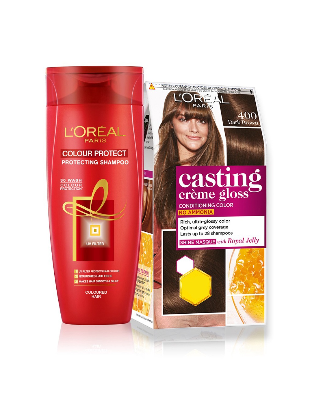 

L'Oreal Paris Set of Casting Creme Gloss Hair Colour - Dark Brown & Colour Protect Shampoo, Red