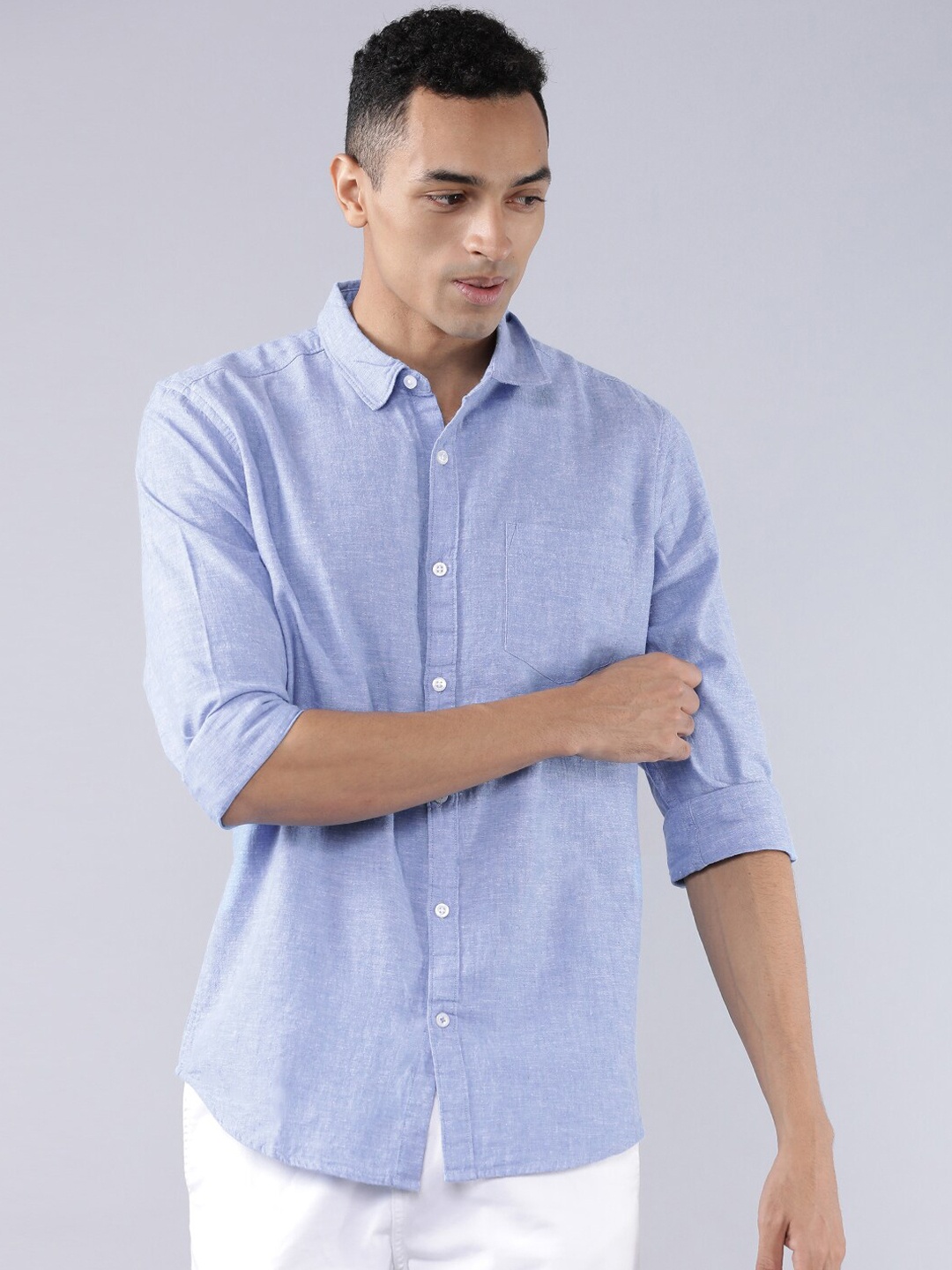 

HIGHLANDER Men Blue Slim Fit Self Design Casual Shirt