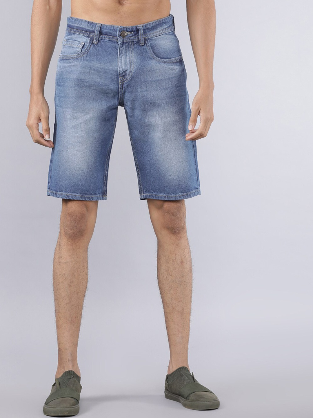 

HIGHLANDER Men Blue Washed Slim Fit Denim Shorts