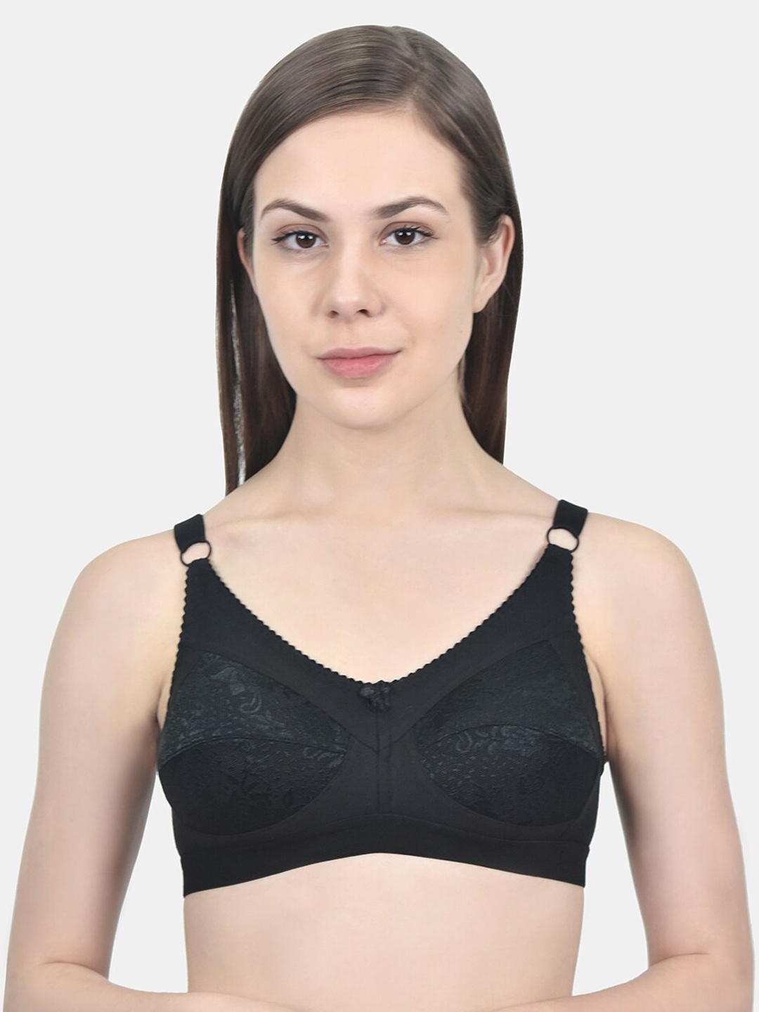 

Innocence Black Lace Non-Wired Non Padded Minimizer Bra BBAPLIN90167_28B