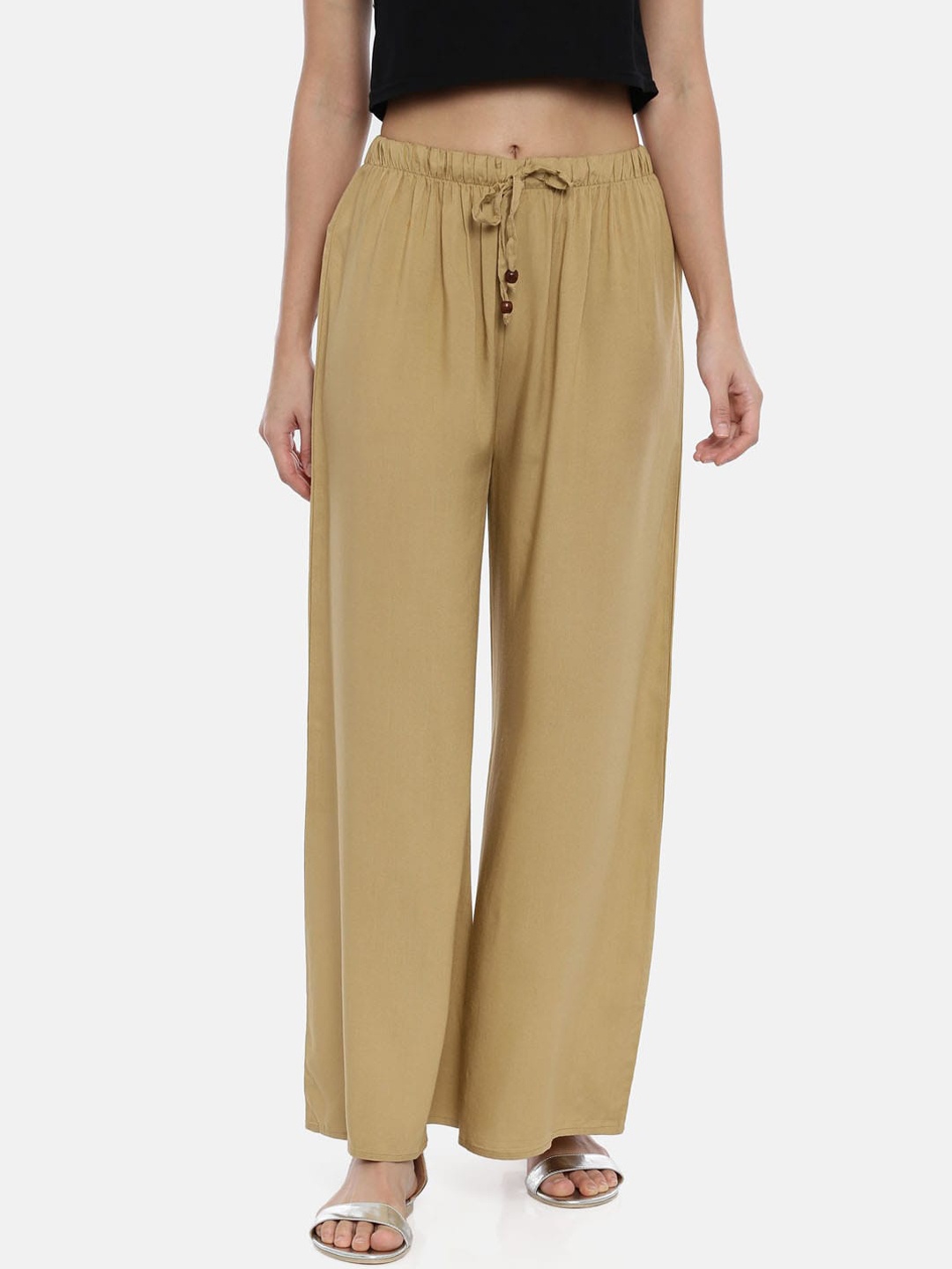 

GOLDSTROMS Women Beige Solid Wide Leg Palazzos
