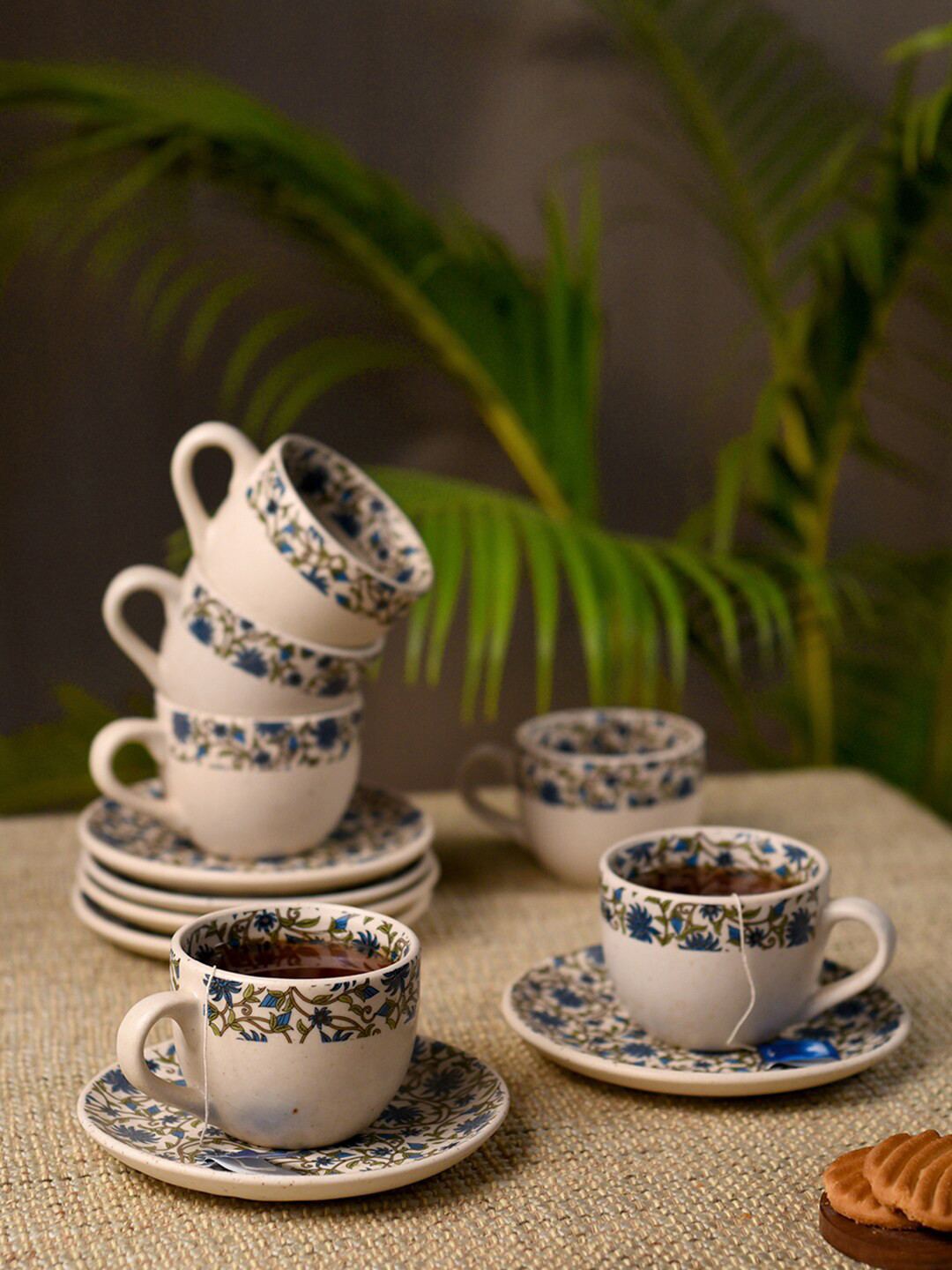 

Unravel India Beige & Multicoloured Set Of 6 Printed Ceramic Cups and Saucers Set
