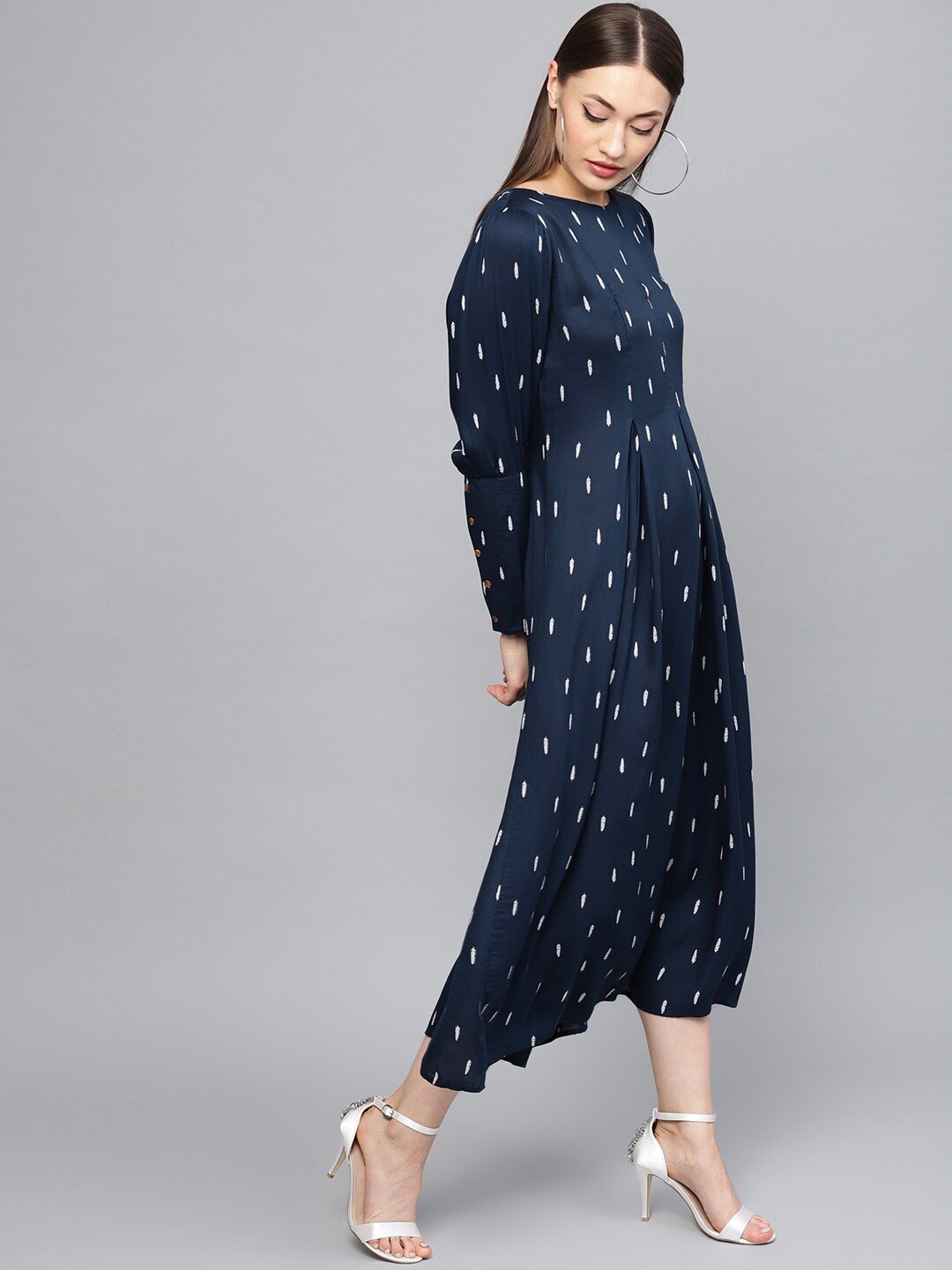 

RARE Women Navy Blue Printed A-Line Dress