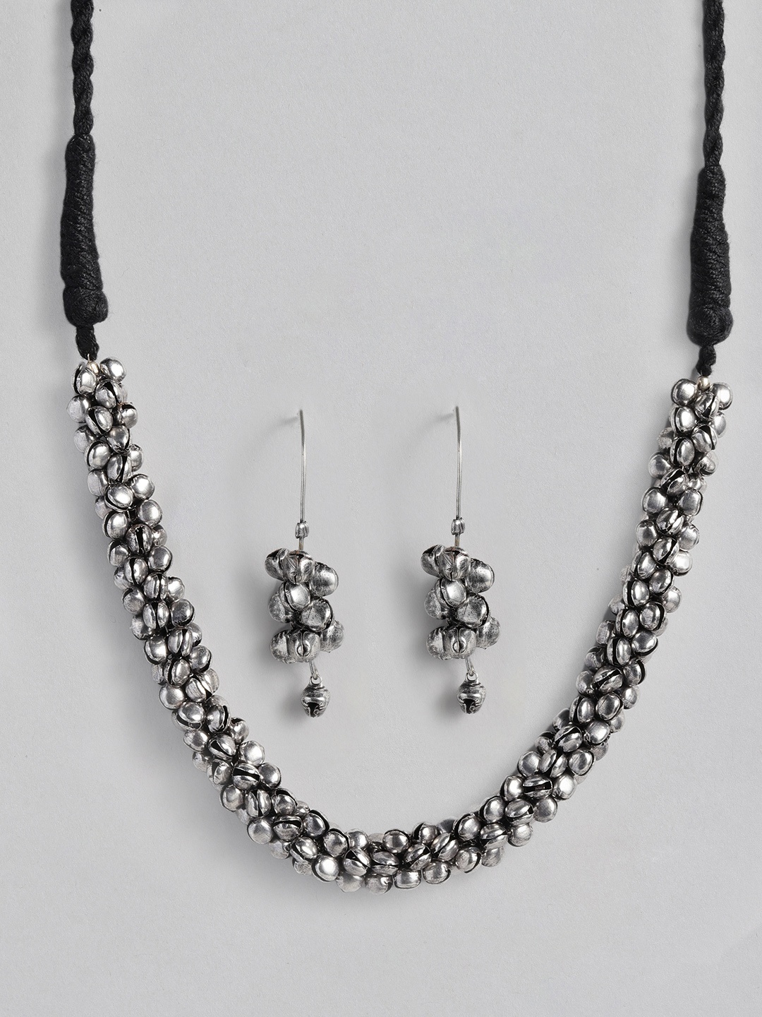 

justpeachy Silver-Plated Beaded Oxidised Jewellery Set