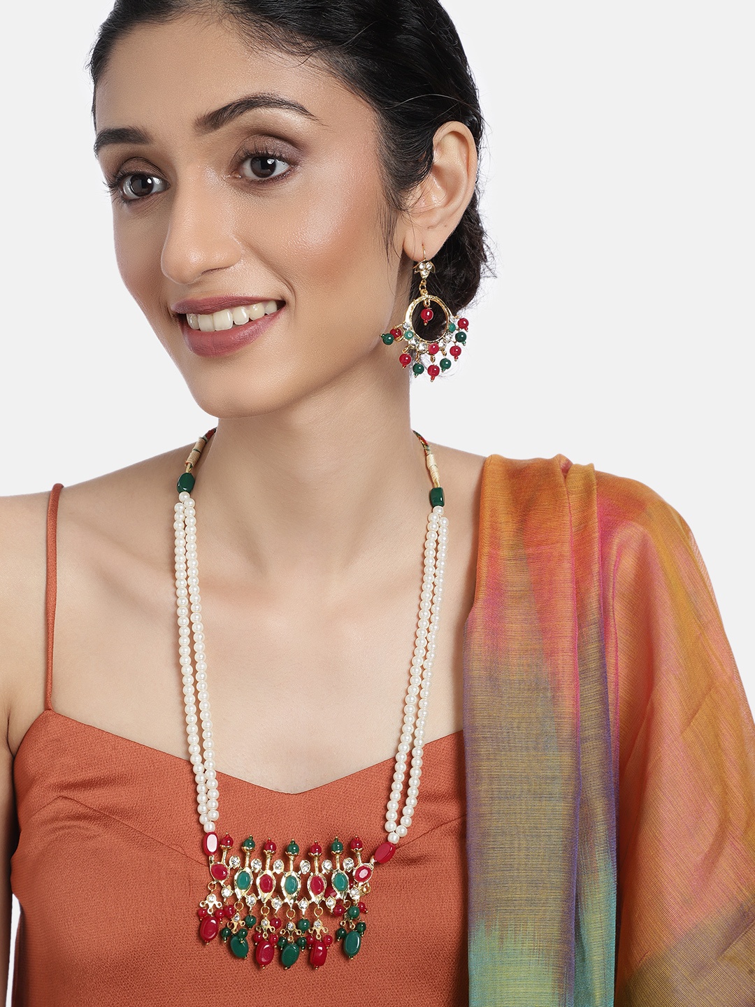 

justpeachy Women White & Green Gold-Plated Jewellery Set