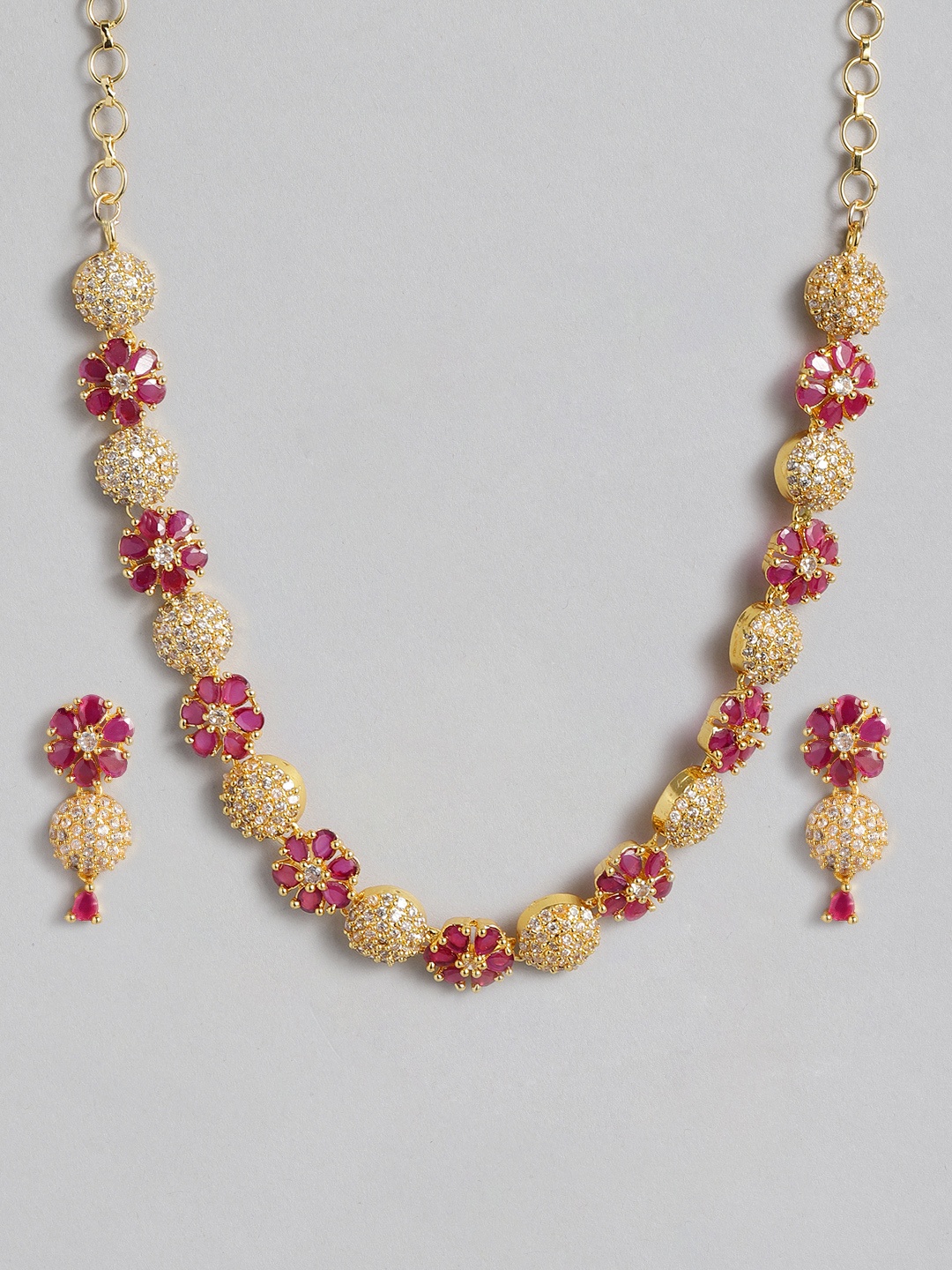 

justpeachy Red & Gold-Plated Stone Studded Jewellery Set