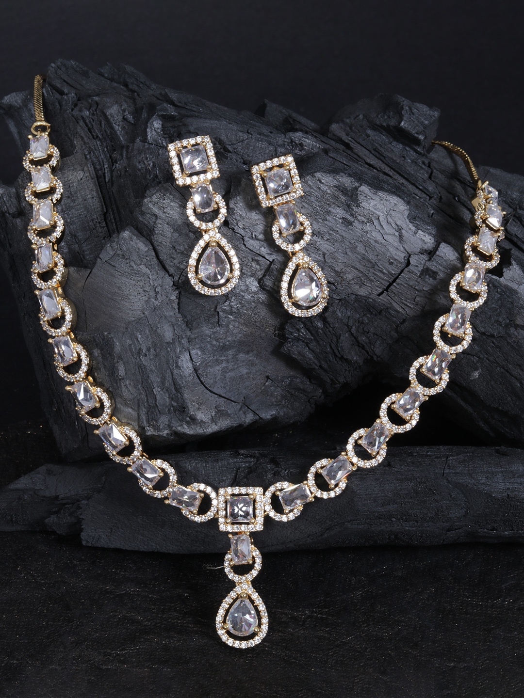 

Justpeachy Gold-Plated CZ Studded Jewellery Set