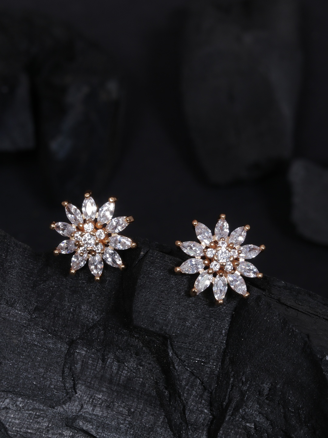 

justpeachy Gold-Plated Floral Cubic Zirconia Studs