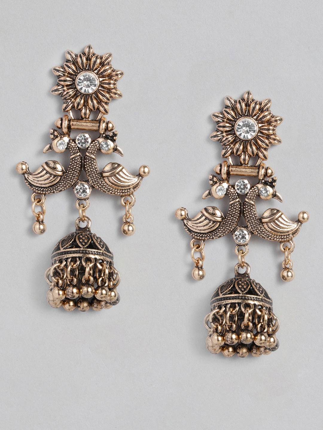 

justpeachy Antique Gold-Plated Studded Dome Shaped Jhumkas