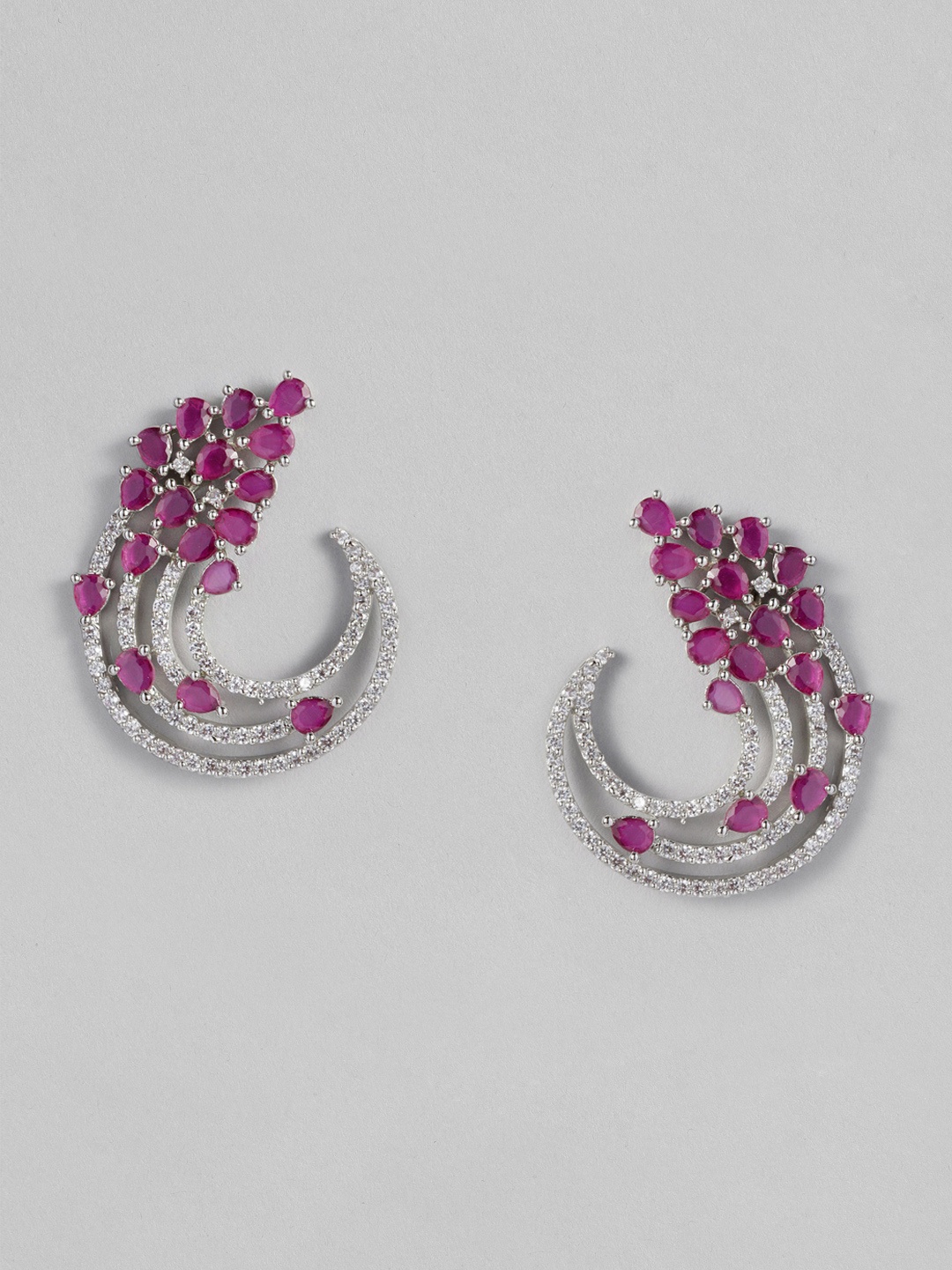 

justpeachy Pink & Silver-Plated CZ Studded Contemporary Studs