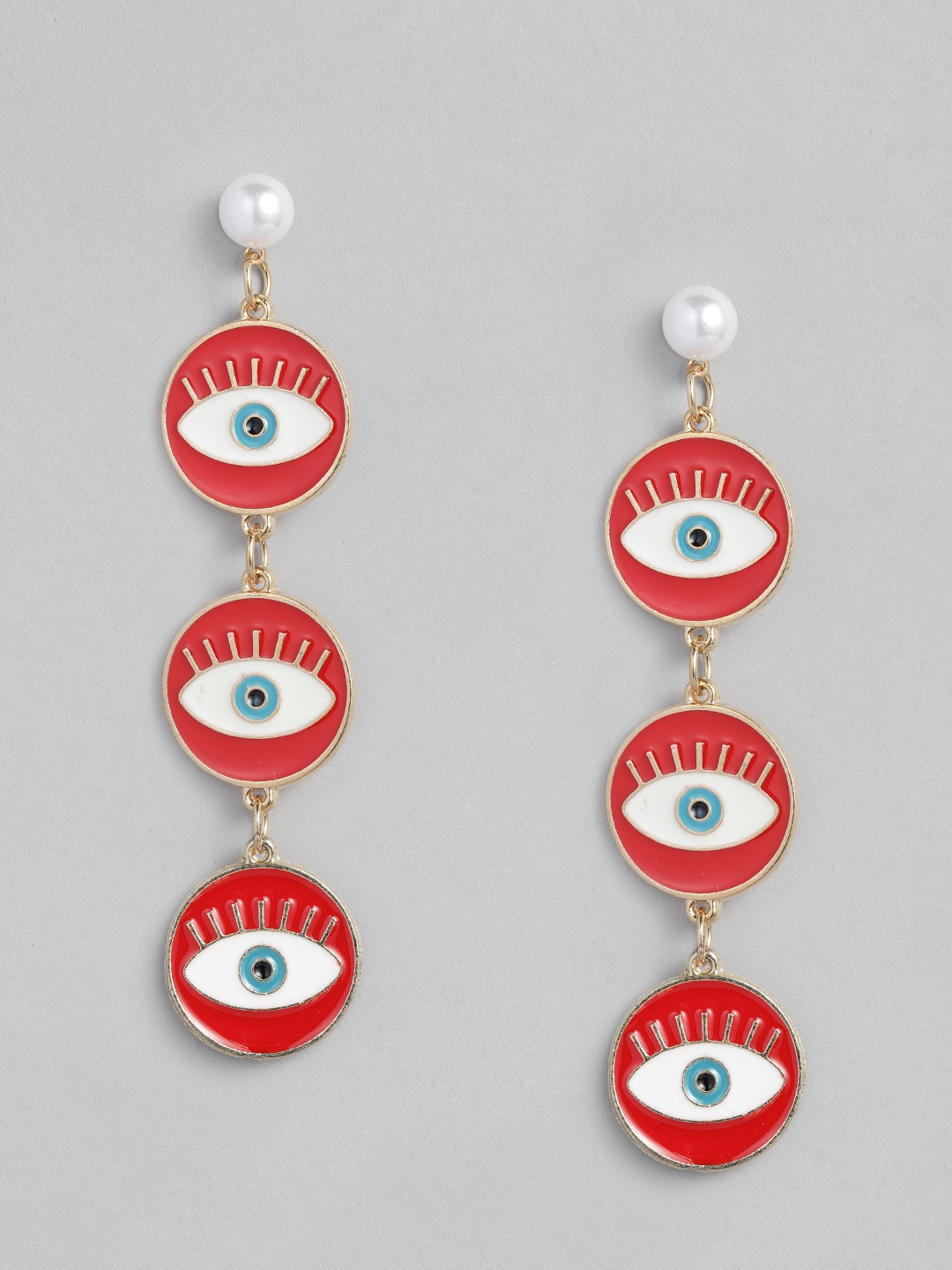 

justpeachy Red & White Circular Drop Earrings