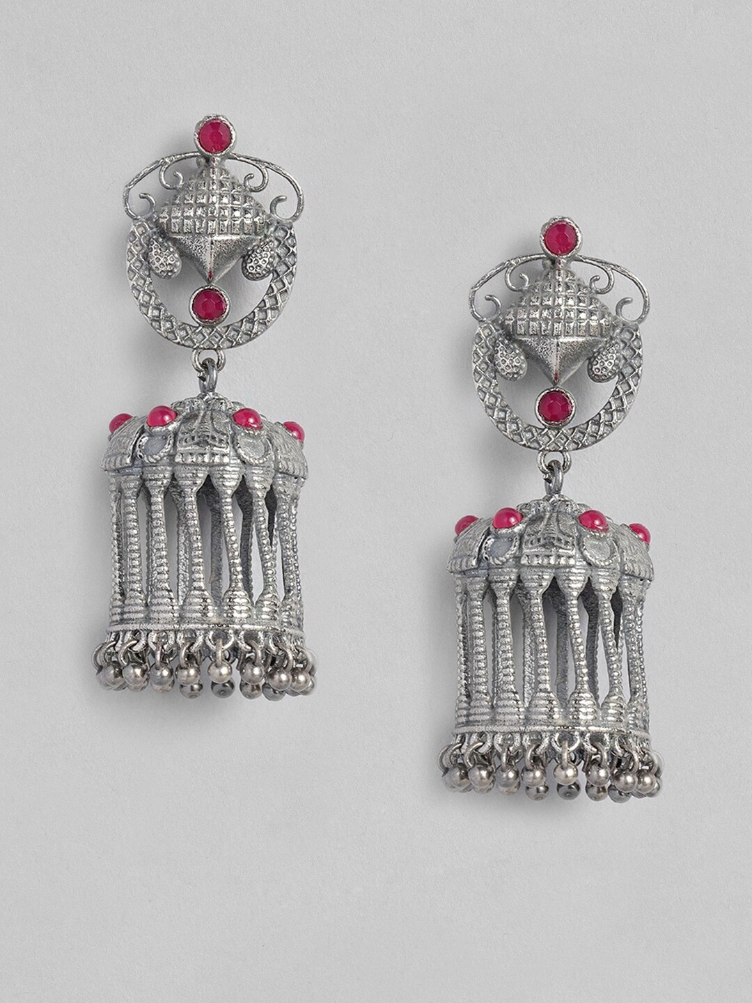 

justpeachy Silver-Plated Oxidised Dome Shaped Jhumkas