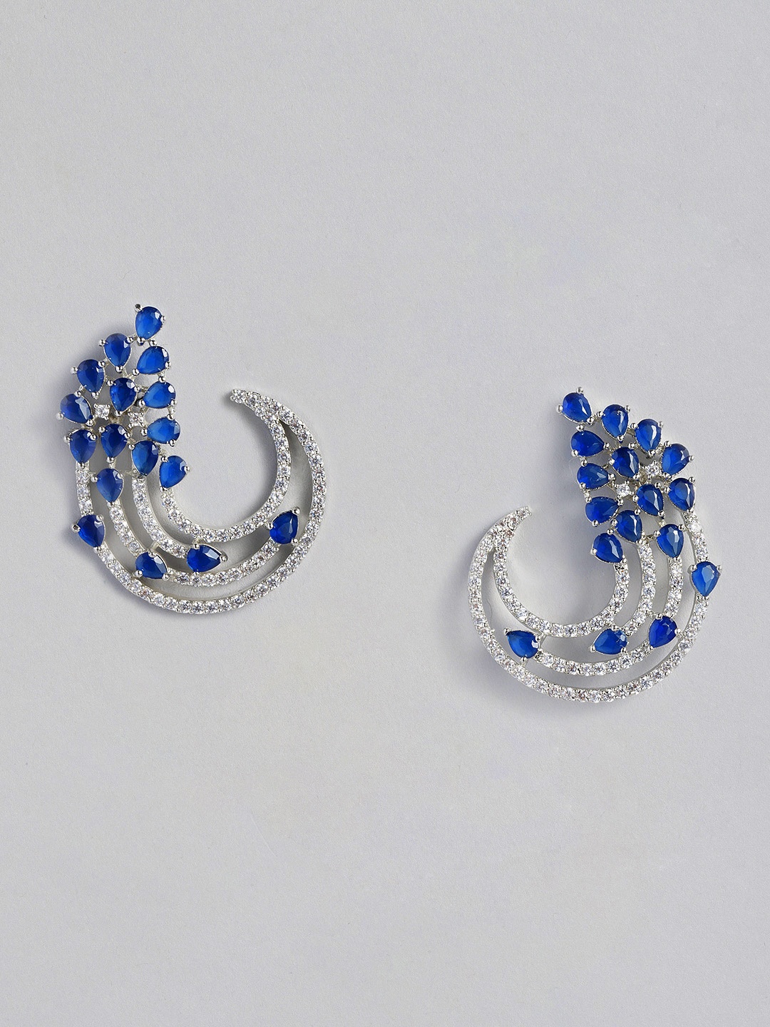

justpeachy Blue & Silver-Plated Cubic Zirconia Drop Earrings
