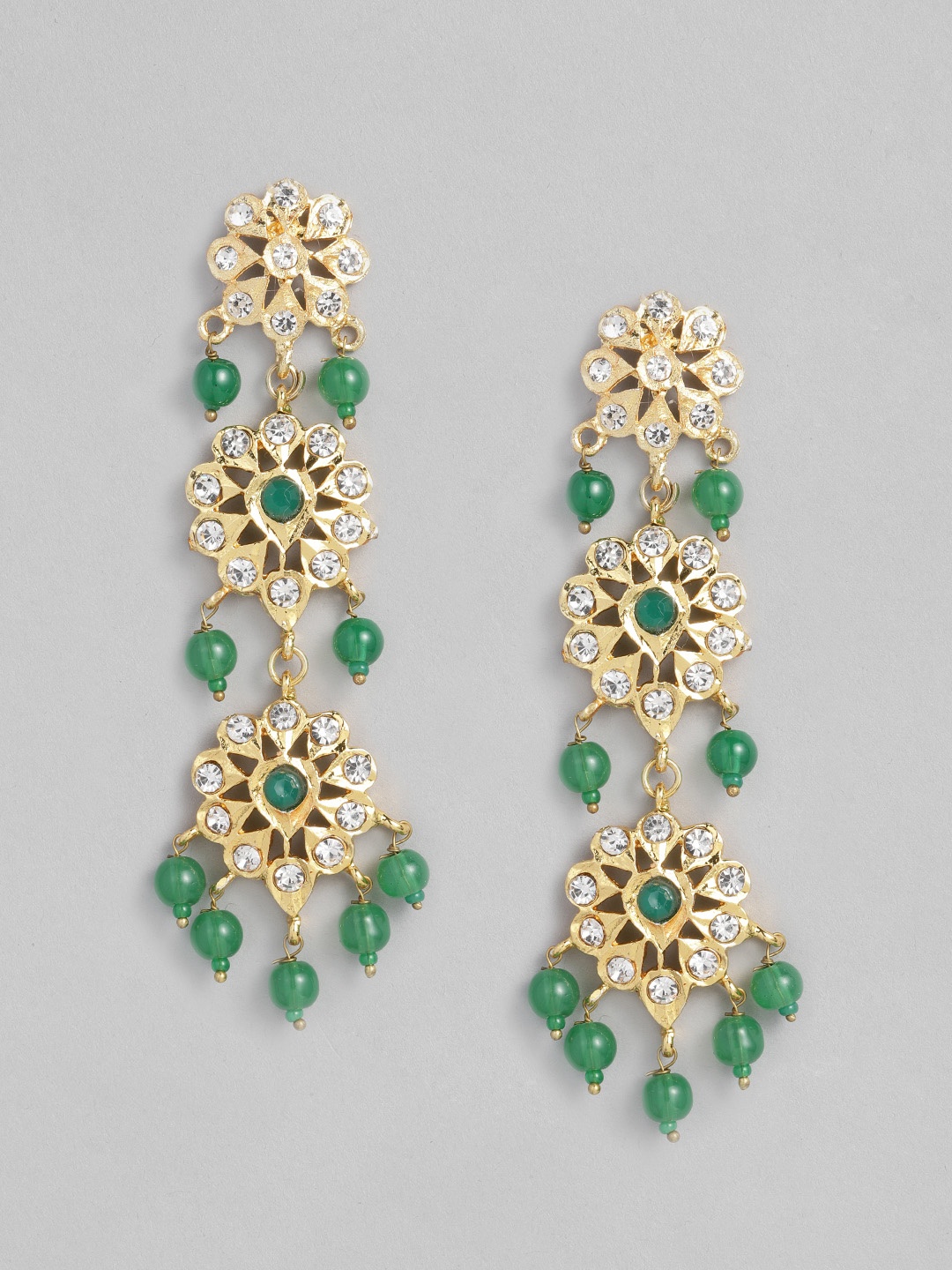 

justpeachy Green & Gold-Plated Floral Drop Earrings