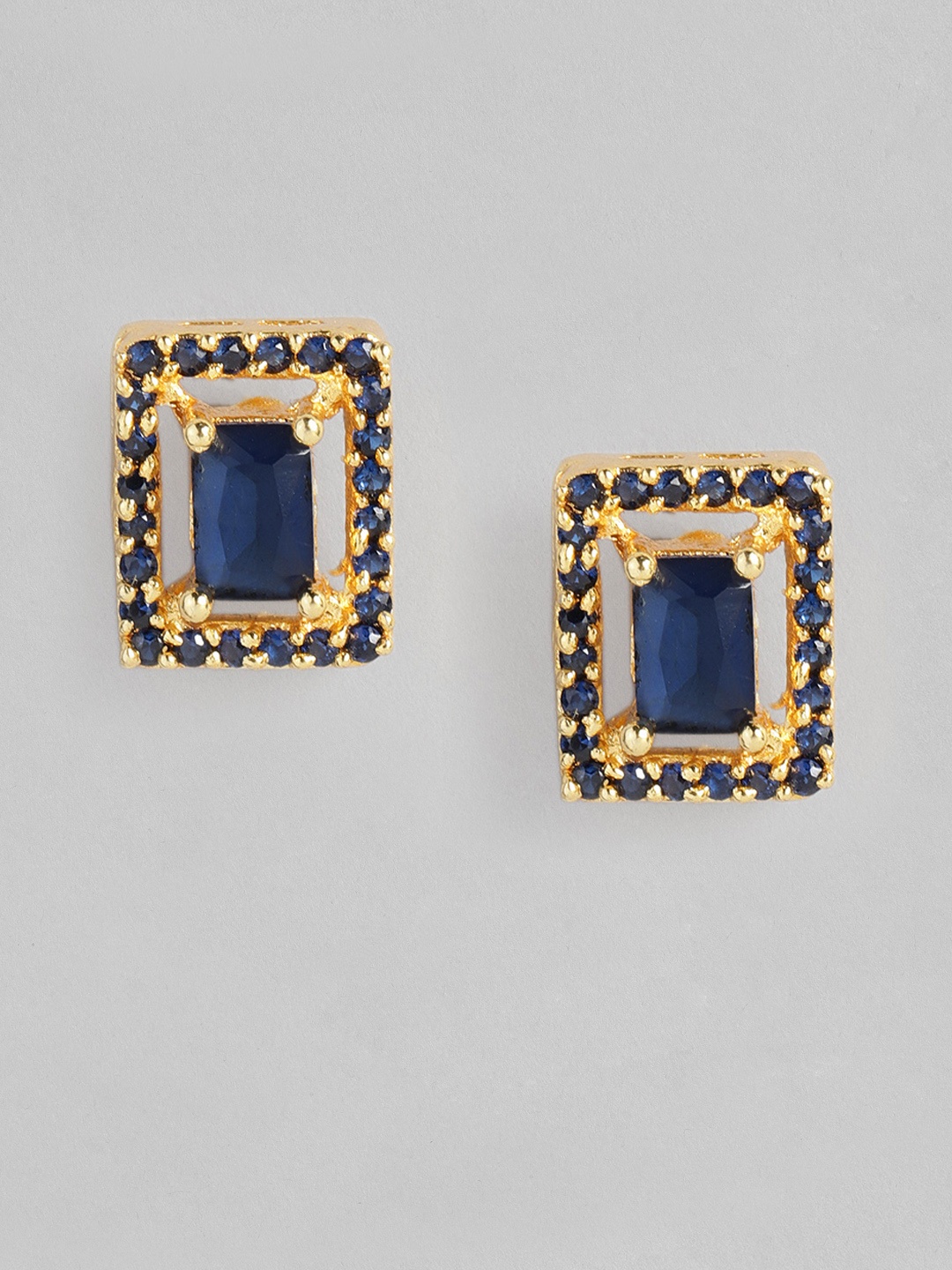 

justpeachy Navy Blue & Gold-Plated Cubic Zirconia Square Studs