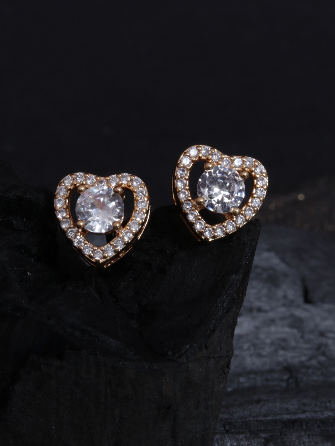 

justpeachy Gold-Plated Cubic Zirconia Heart Shaped Studs