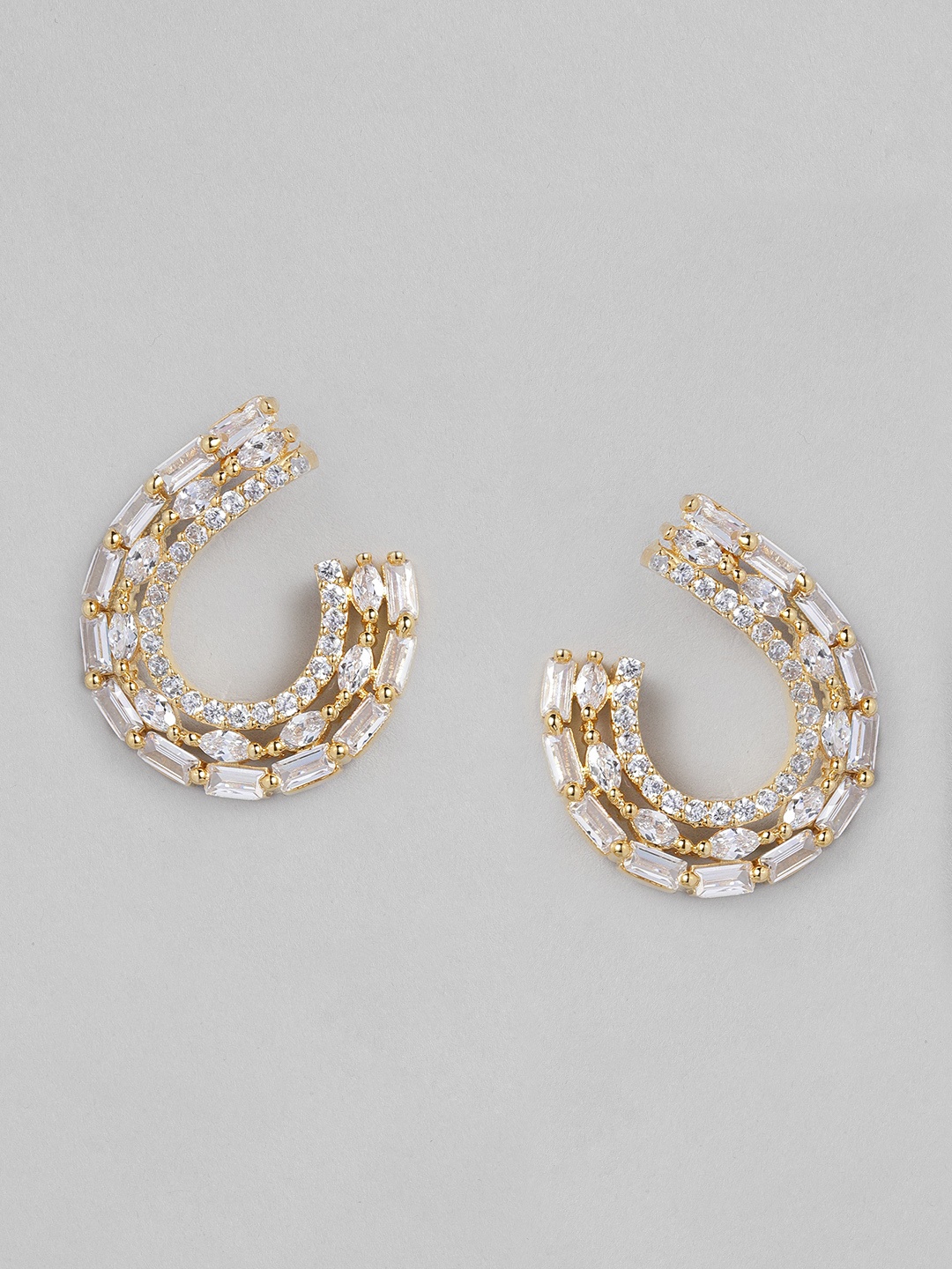 

justpeachy White & Gold-Plated CZ Stone Studded Contemporary Studs