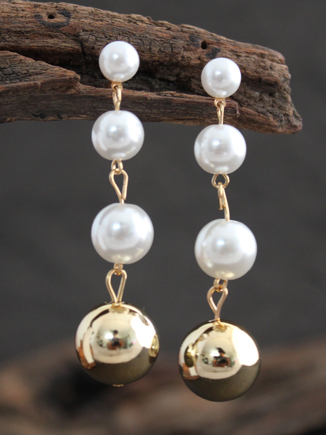

justpeachy Gold-Plated & White Contemporary Drop Earrings