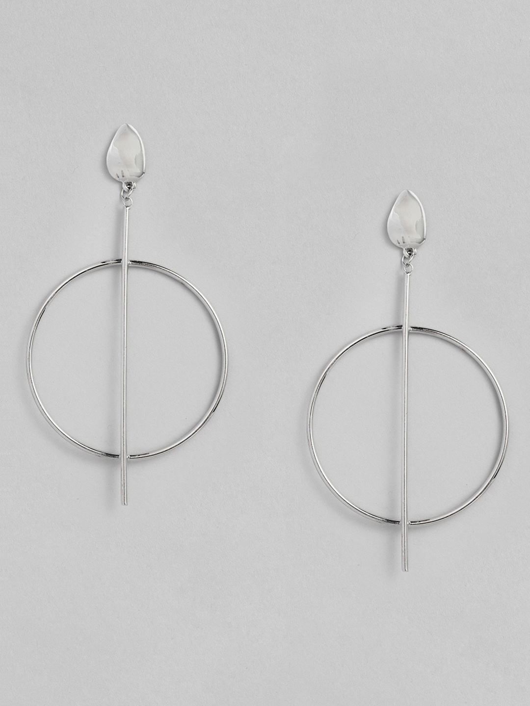 

justpeachy Silver-Toned Silver Plated Circular Drop Earrings