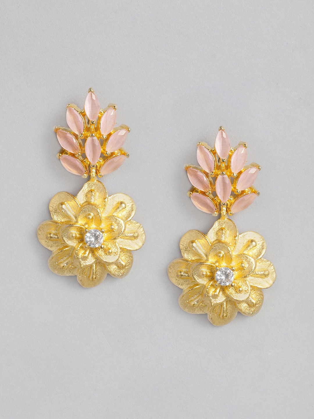 

justpeachy Pink & Gold-Toned Gold Plated Contemporary Drop Earrings